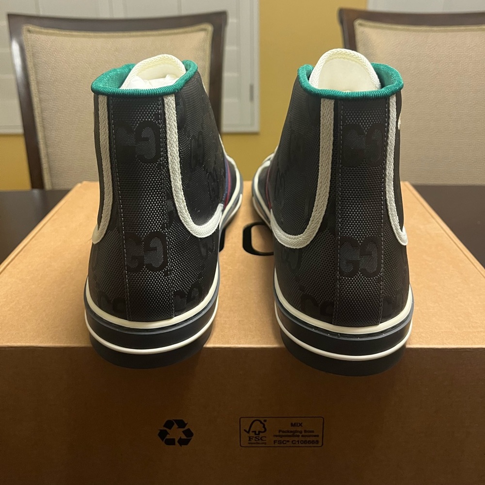 New Gucci Tennis 1977 GG Supreme Logo Gray High Sneaker Shoes UK 13 / US 13.5 - Picture 7 of 16